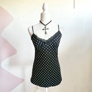 Vintage Y2K 90s Babydoll Tank Top Lace Trim 2000s Coquette Medium